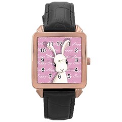 Easter Bunny  Rose Gold Leather Watch  by Valentinaart