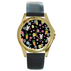 Easter Kawaii Pattern Round Gold Metal Watch by Valentinaart