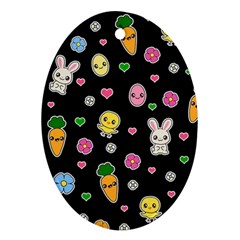 Easter Kawaii Pattern Oval Ornament (two Sides)