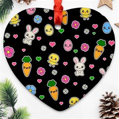 Easter Kawaii Pattern Heart Ornament (two Sides) by Valentinaart