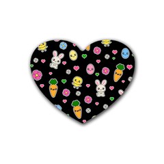 Easter Kawaii Pattern Rubber Coaster (heart)  by Valentinaart