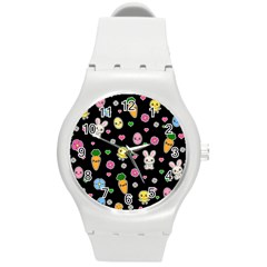 Easter Kawaii Pattern Round Plastic Sport Watch (m) by Valentinaart