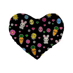 Easter Kawaii Pattern Standard 16  Premium Flano Heart Shape Cushions by Valentinaart