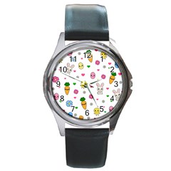 Easter Kawaii Pattern Round Metal Watch by Valentinaart