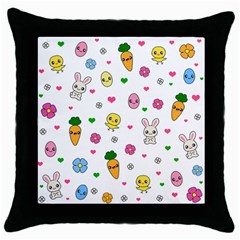 Easter Kawaii Pattern Throw Pillow Case (black) by Valentinaart