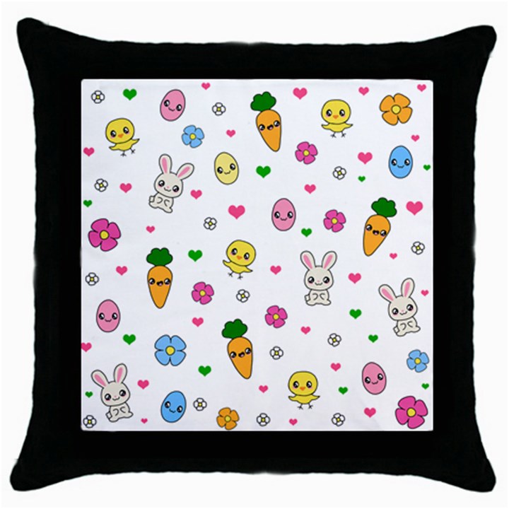 Easter Kawaii Pattern Throw Pillow Case (Black)