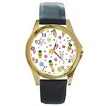 Easter Kawaii Pattern Round Gold Metal Watch Front