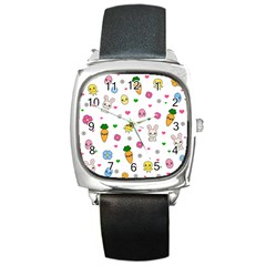 Easter Kawaii Pattern Square Metal Watch by Valentinaart