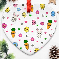 Easter Kawaii Pattern Heart Ornament (two Sides) by Valentinaart