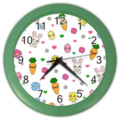 Easter Kawaii Pattern Color Wall Clocks by Valentinaart