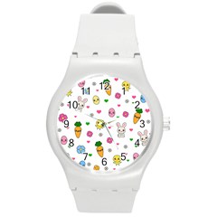 Easter Kawaii Pattern Round Plastic Sport Watch (m) by Valentinaart