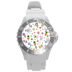 Easter Kawaii Pattern Round Plastic Sport Watch (l) by Valentinaart