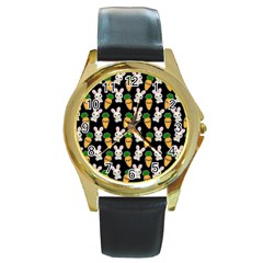 Easter Kawaii Pattern Round Gold Metal Watch by Valentinaart