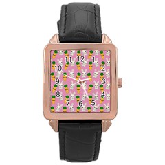 Easter Kawaii Pattern Rose Gold Leather Watch  by Valentinaart