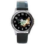 Wonderful Unicorn With Flowers Round Metal Watch Front