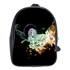 Wonderful Unicorn With Flowers School Bag (large) by FantasyWorld7