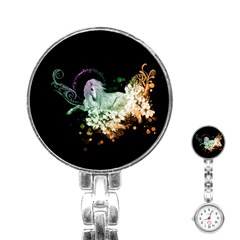 Wonderful Unicorn With Flowers Stainless Steel Nurses Watch by FantasyWorld7