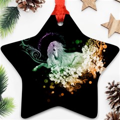 Wonderful Unicorn With Flowers Ornament (star) by FantasyWorld7