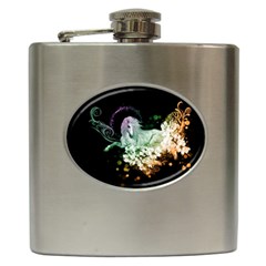 Wonderful Unicorn With Flowers Hip Flask (6 Oz) by FantasyWorld7