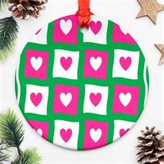 Pink Hearts Valentine Love Checks Ornament (round) by Nexatart