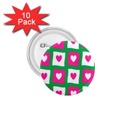 Pink Hearts Valentine Love Checks 1 75  Buttons (10 Pack) by Nexatart