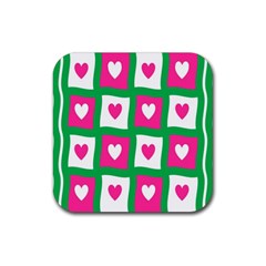 Pink Hearts Valentine Love Checks Rubber Coaster (square)  by Nexatart