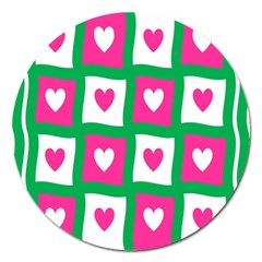 Pink Hearts Valentine Love Checks Magnet 5  (round) by Nexatart