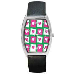 Pink Hearts Valentine Love Checks Barrel Style Metal Watch by Nexatart