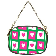 Pink Hearts Valentine Love Checks Chain Purses (two Sides)  by Nexatart