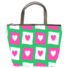 Pink Hearts Valentine Love Checks Bucket Bags by Nexatart