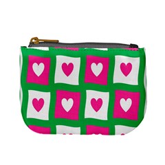 Pink Hearts Valentine Love Checks Mini Coin Purses by Nexatart