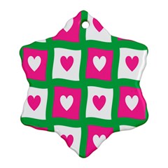 Pink Hearts Valentine Love Checks Snowflake Ornament (two Sides) by Nexatart