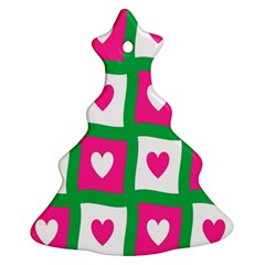 Pink Hearts Valentine Love Checks Christmas Tree Ornament (two Sides)