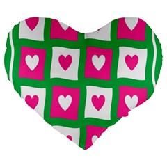 Pink Hearts Valentine Love Checks Large 19  Premium Flano Heart Shape Cushions by Nexatart