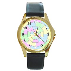 Color Wheel 3d Pastels Pale Pink Round Gold Metal Watch by Nexatart