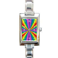 Rainbow Hearts 3d Depth Radiating Rectangle Italian Charm Watch by Nexatart