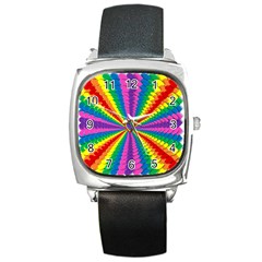 Rainbow Hearts 3d Depth Radiating Square Metal Watch by Nexatart