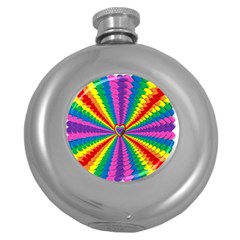 Rainbow Hearts 3d Depth Radiating Round Hip Flask (5 Oz) by Nexatart