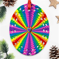 Rainbow Hearts 3d Depth Radiating Ornament (oval Filigree) by Nexatart