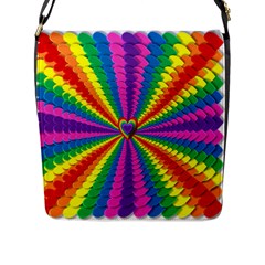 Rainbow Hearts 3d Depth Radiating Flap Messenger Bag (l)  by Nexatart