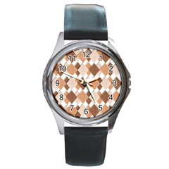 Fabric Texture Geometric Round Metal Watch by Nexatart