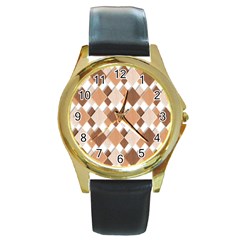 Fabric Texture Geometric Round Gold Metal Watch