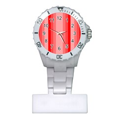 Red Monochrome Vertical Stripes Plastic Nurses Watch by Nexatart