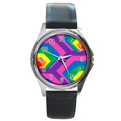 Geometric Rainbow Spectrum Colors Round Metal Watch by Nexatart