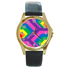 Geometric Rainbow Spectrum Colors Round Gold Metal Watch by Nexatart