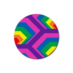 Geometric Rainbow Spectrum Colors Rubber Round Coaster (4 Pack)  by Nexatart