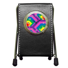 Geometric Rainbow Spectrum Colors Pen Holder Desk Clocks by Nexatart