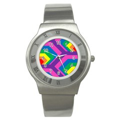 Geometric Rainbow Spectrum Colors Stainless Steel Watch by Nexatart