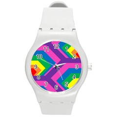 Geometric Rainbow Spectrum Colors Round Plastic Sport Watch (m) by Nexatart