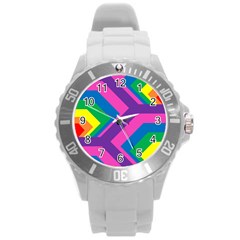 Geometric Rainbow Spectrum Colors Round Plastic Sport Watch (l) by Nexatart